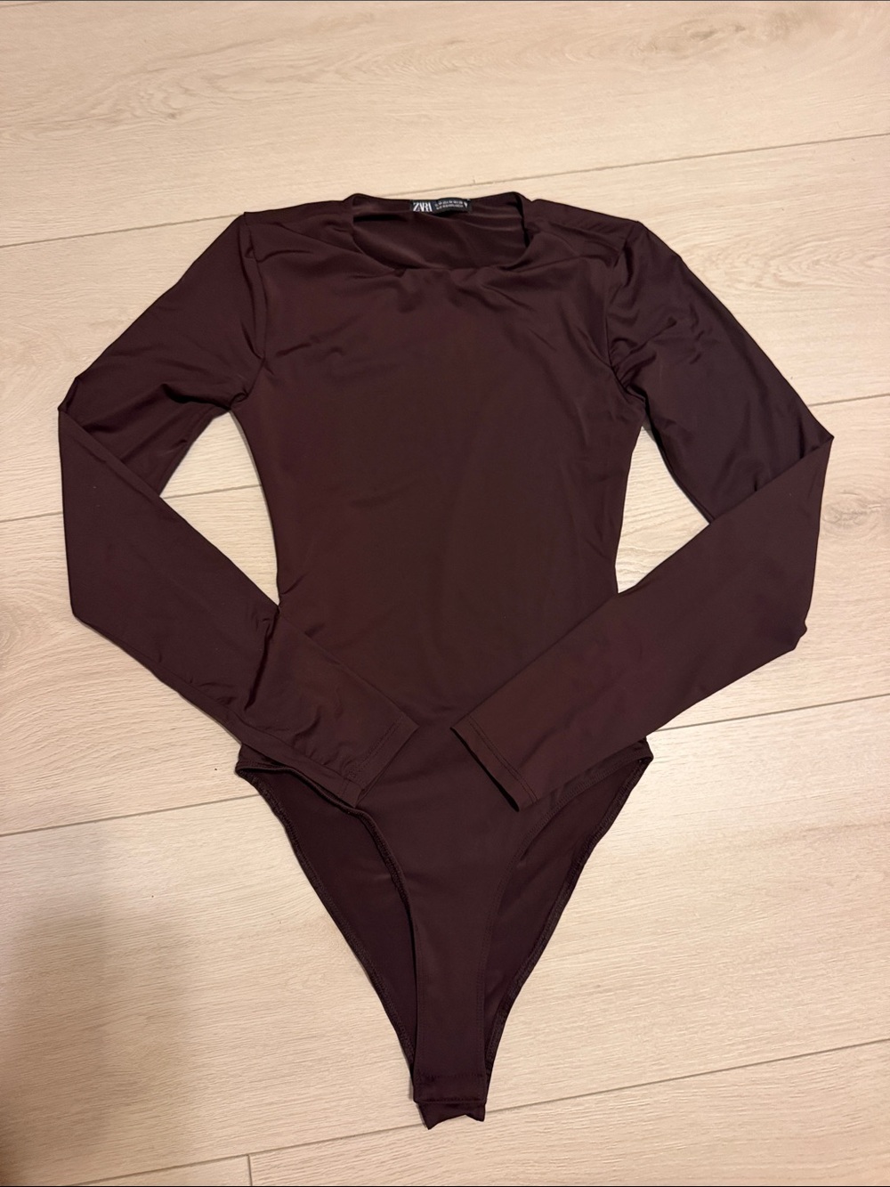 Zara Long Sleeve Women’s Open BackBodysuit in Dark Brown